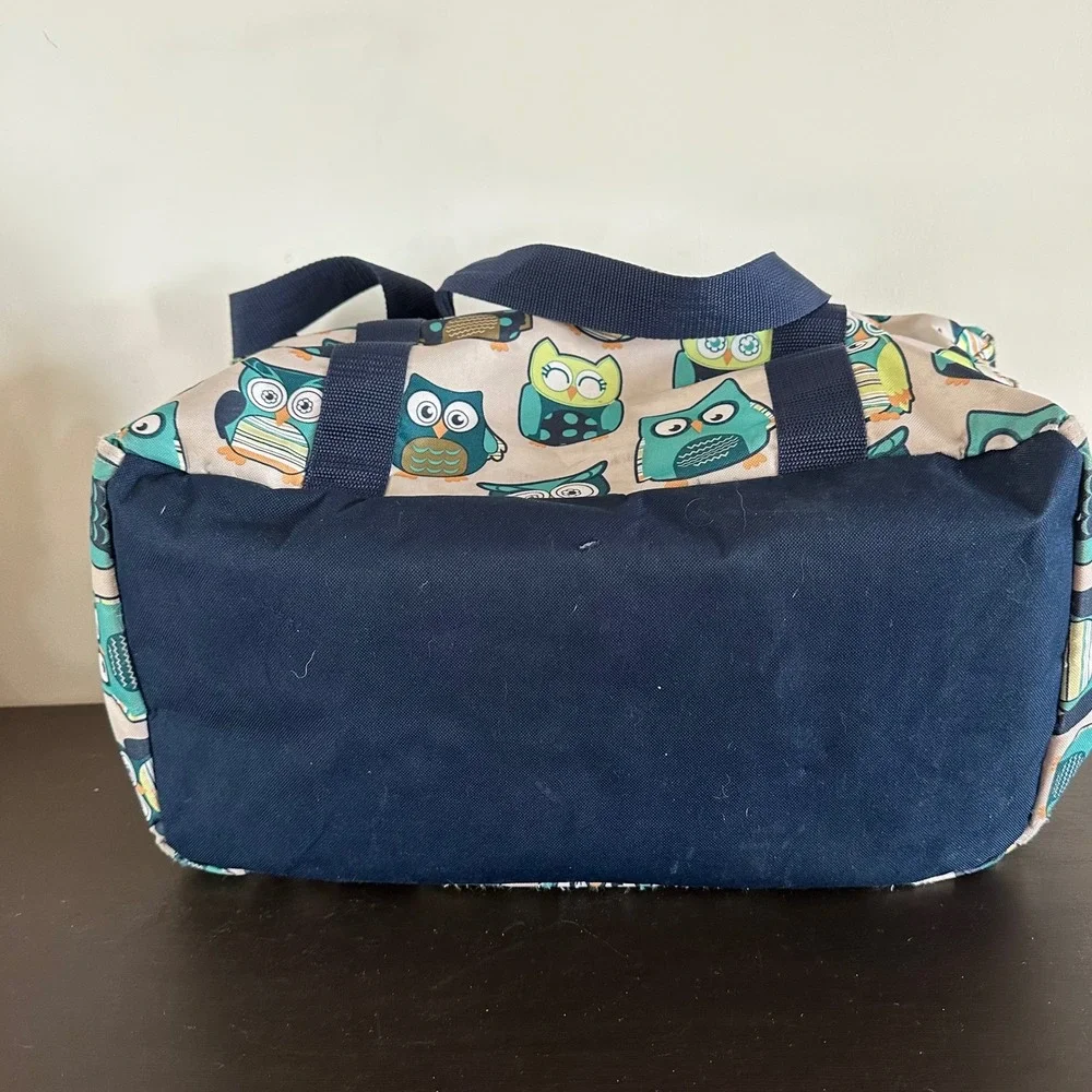 Thirty One Medium Utility Tote Hoo's Happy Owl Print Teal Green Storage Bag 18x9